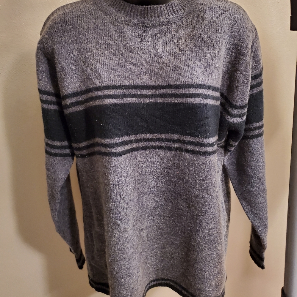 Vintage Gray & Black Striped Wool Sweater